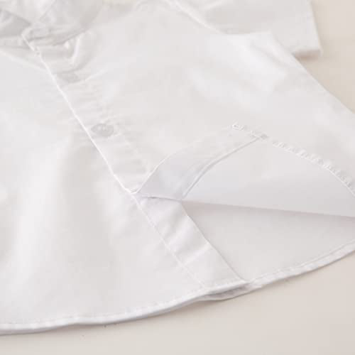 stylesilove Toddler Boys Band Collar Short Sleeve White Cotton Button Down Shirt for Casual, Formal Event, Special Occasions