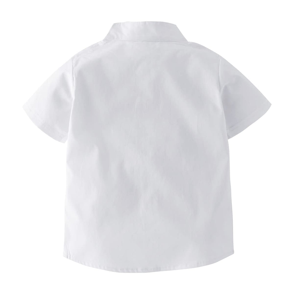stylesilove Toddler Boys Band Collar Short Sleeve White Cotton Button Down Shirt for Casual, Formal Event, Special Occasions