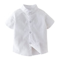 stylesilove Toddler Boys Band Collar Short Sleeve White Cotton Button Down Shirt for Casual, Formal Event, Special Occasions