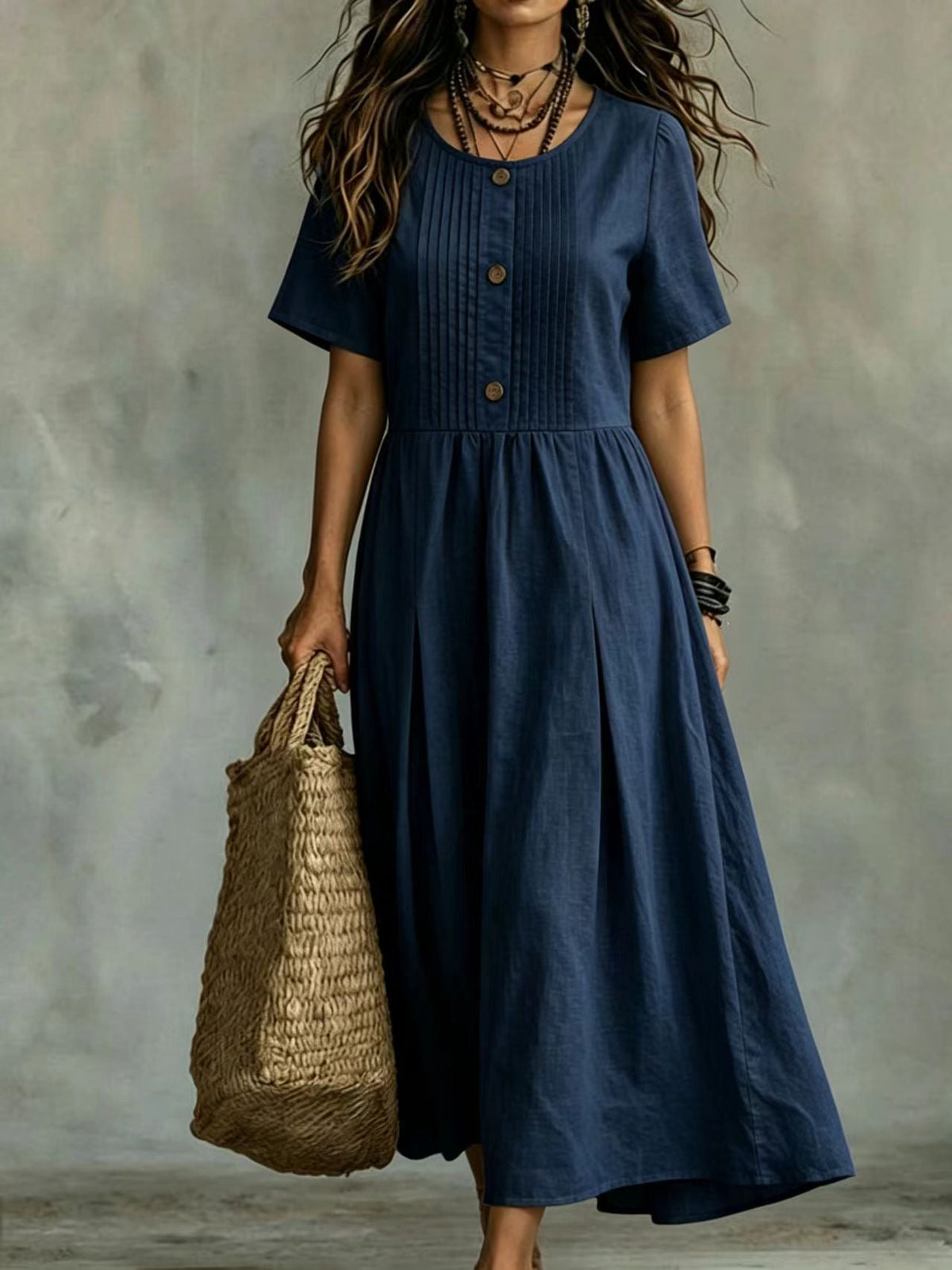 Women's Casual Loose-fitting Short-sleeve Round-neck Dress