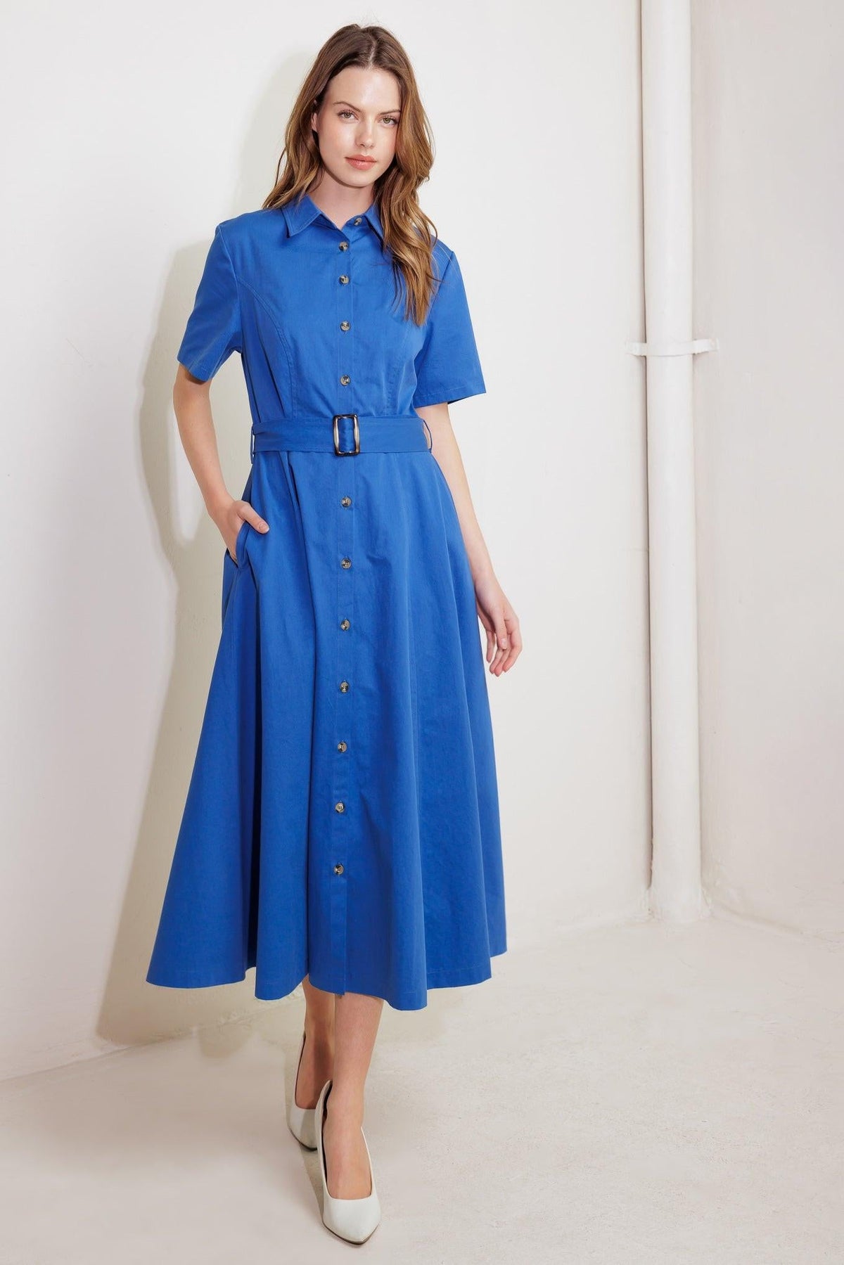 LUCKY ME WOVEN MIDI DRESS