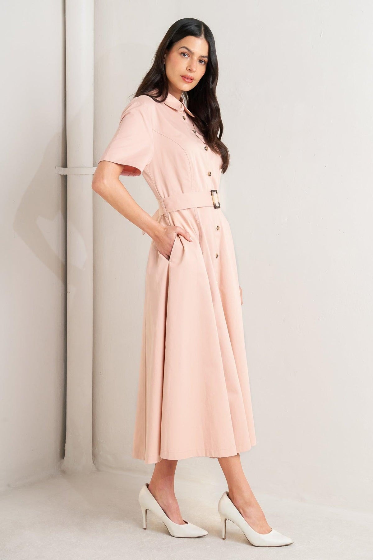 LUCKY ME WOVEN MIDI DRESS