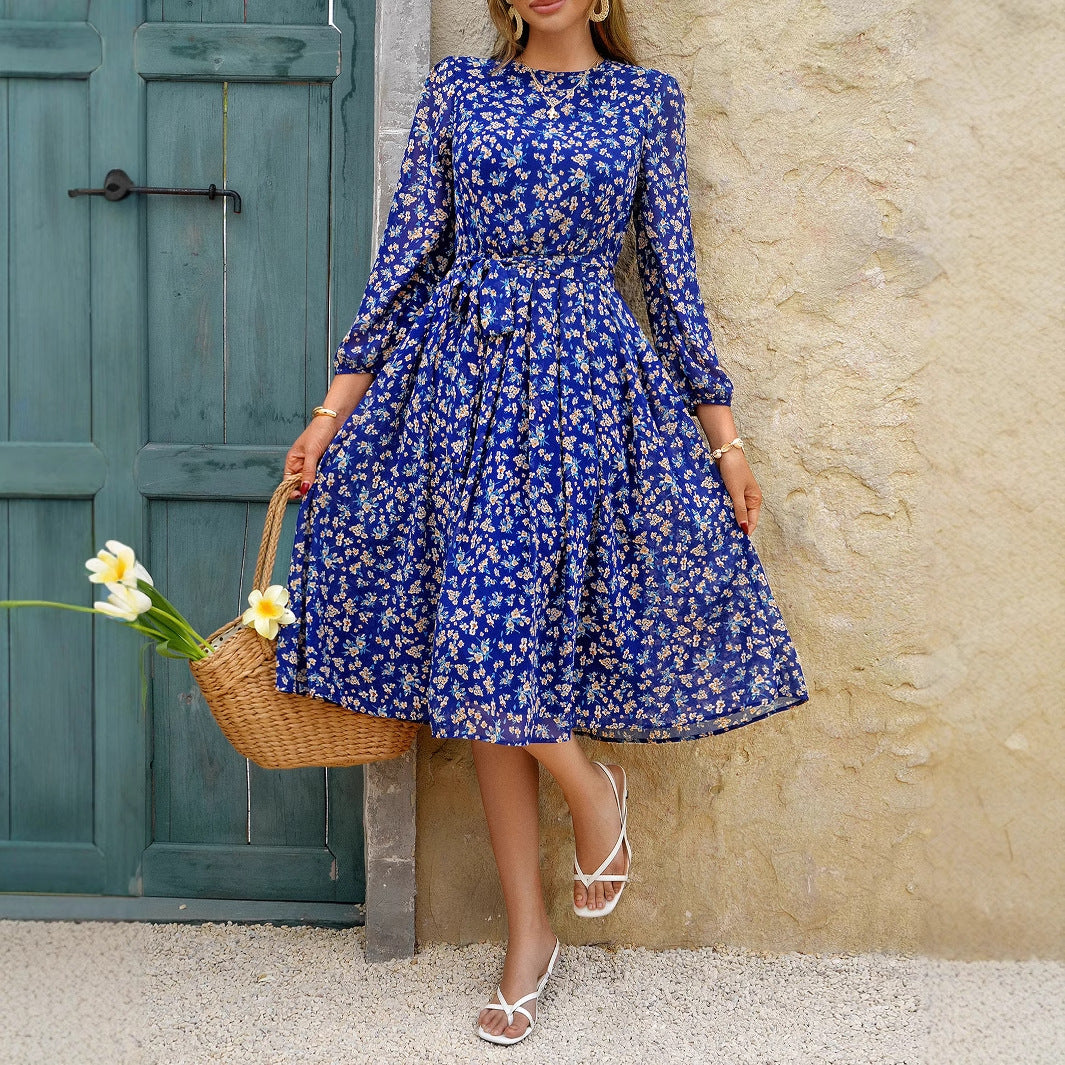 Vacation Casual Floral Lace up Waist Controlled Dress Women Spring Summer