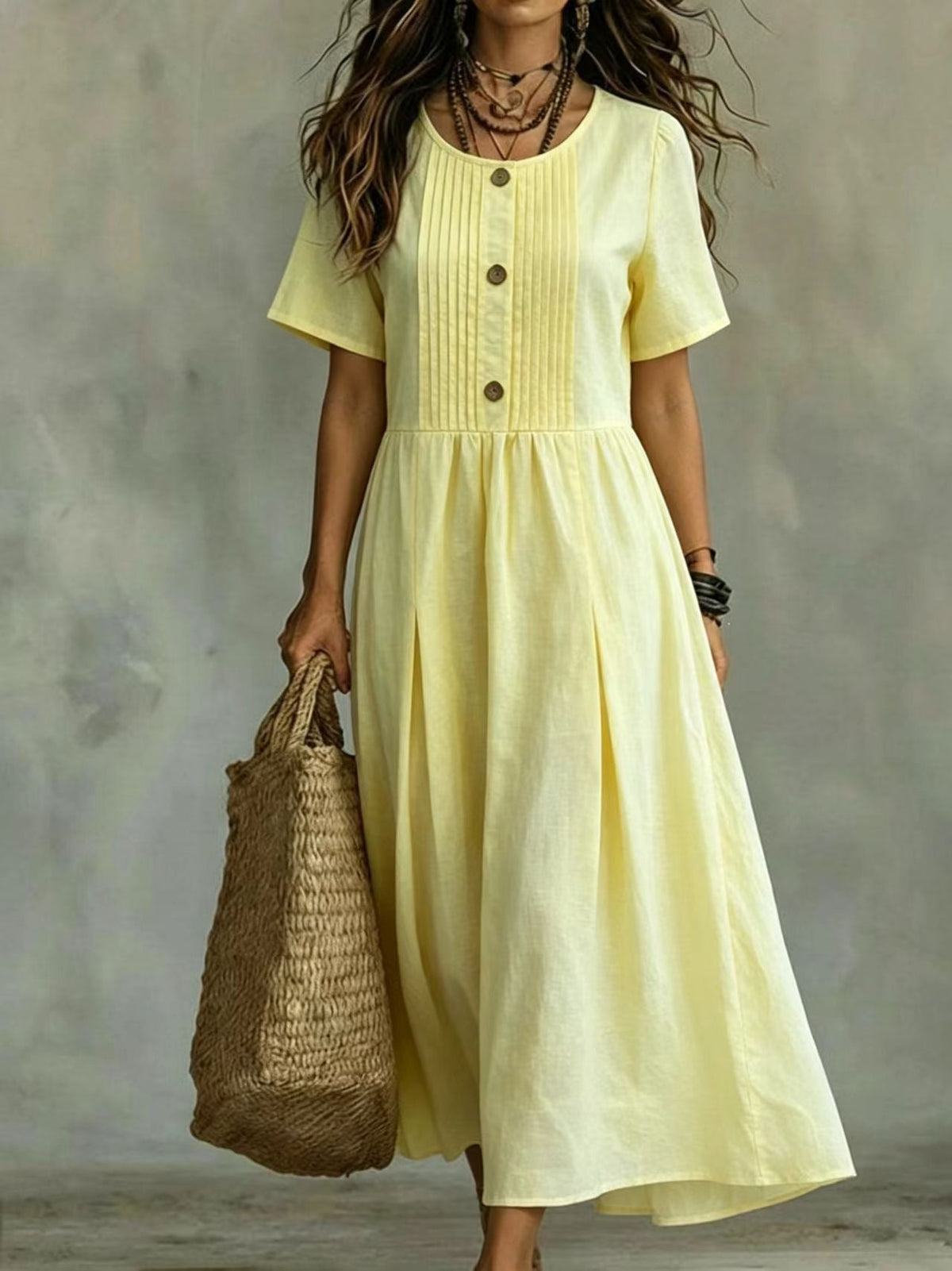 Women's Casual Loose-fitting Short-sleeve Round-neck Dress