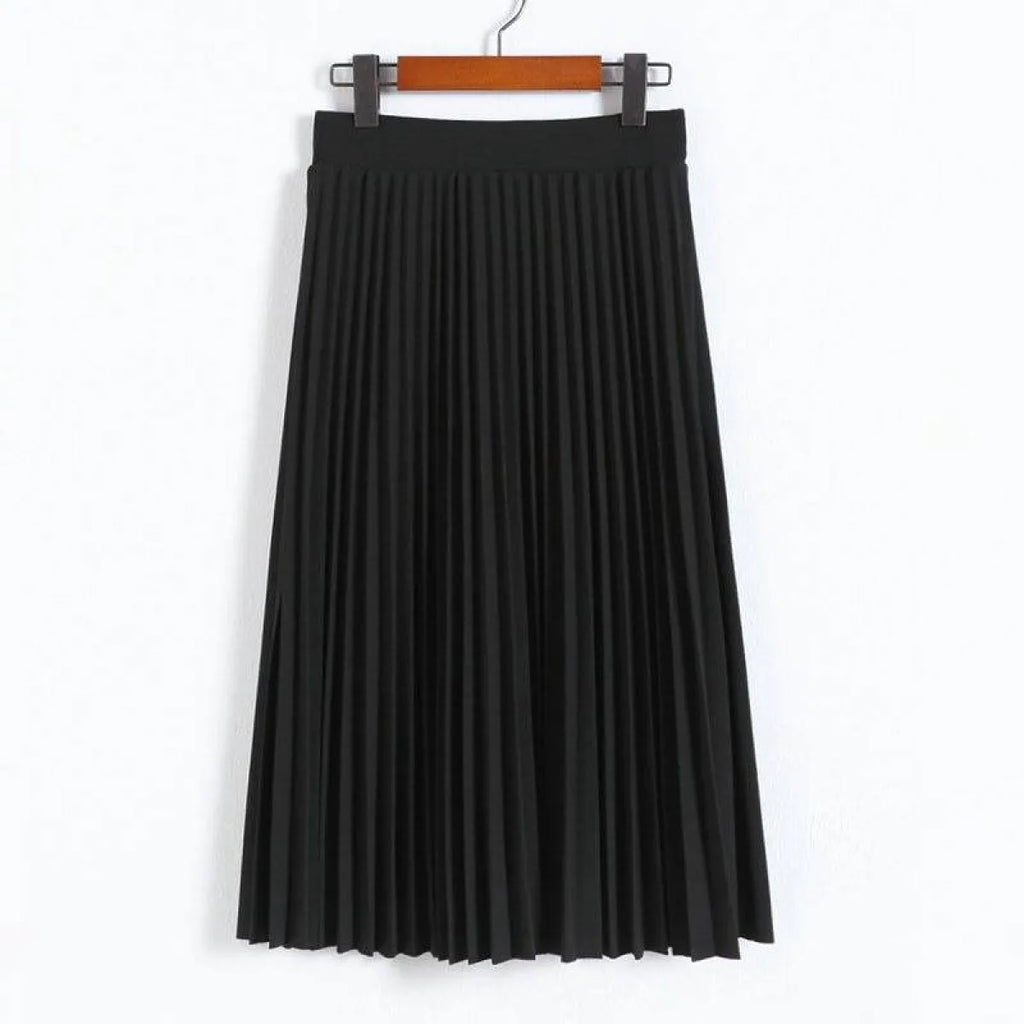 High Waist Pleated Length Elastic Skirt