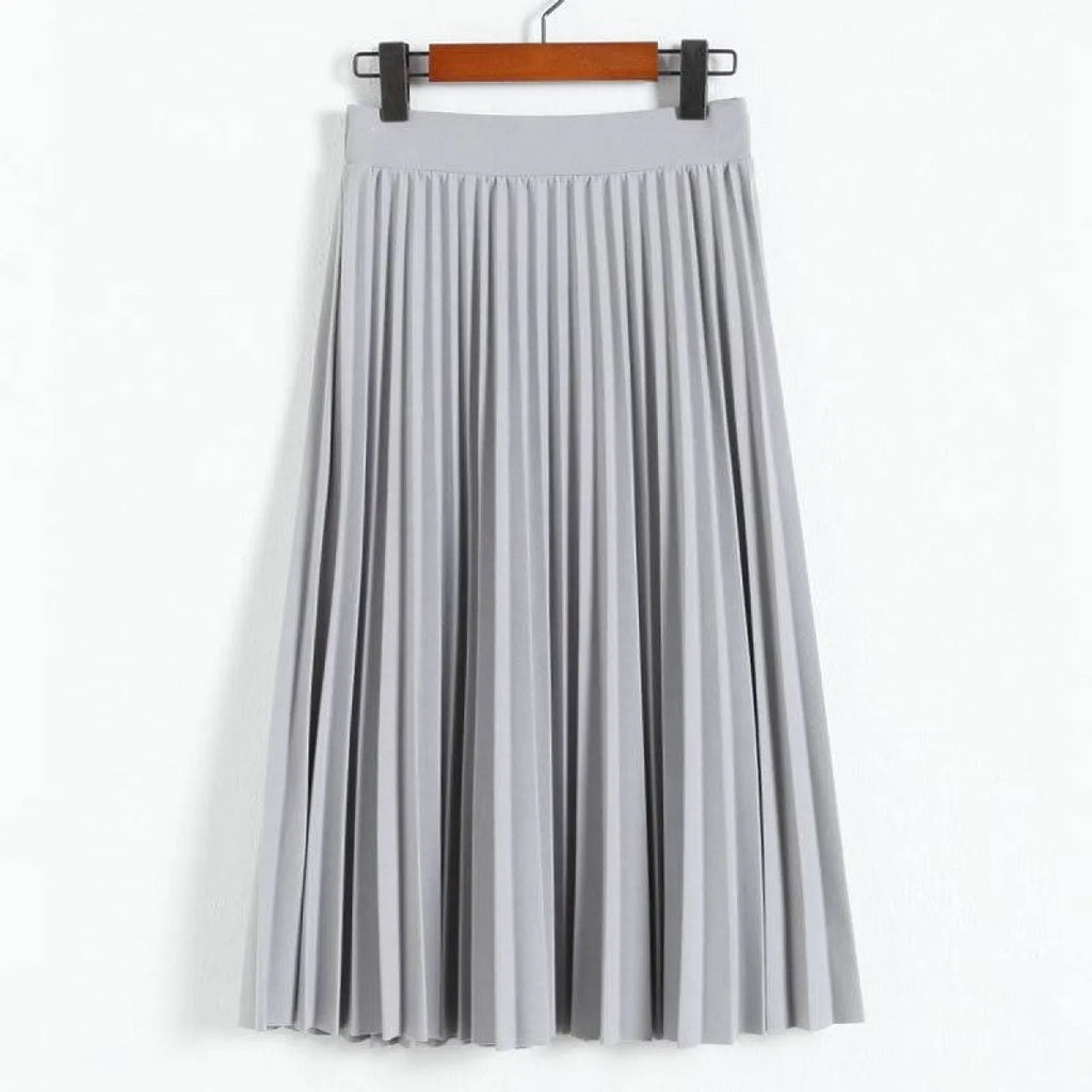 High Waist Pleated Length Elastic Skirt
