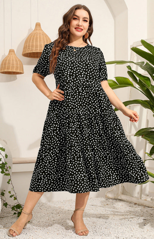 Maternity Dress - Plus Size Short Sleeve Puffed Sleeve Print Dress