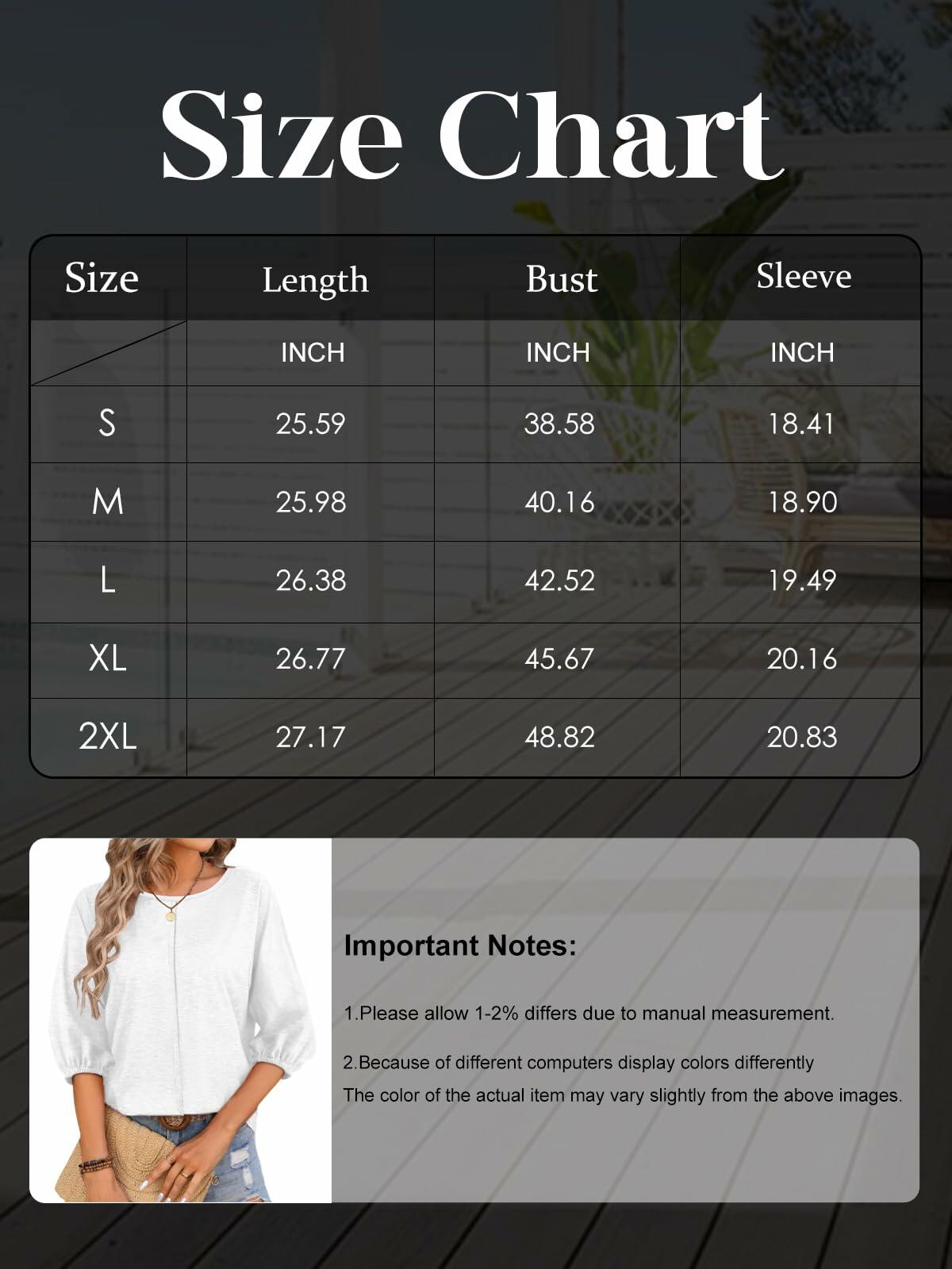TAKEYAL Women's 3/4 Sleeve Basic Tee Shirt White Size XL